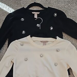 Banana Republic Black and Cream Embellished Sweaters